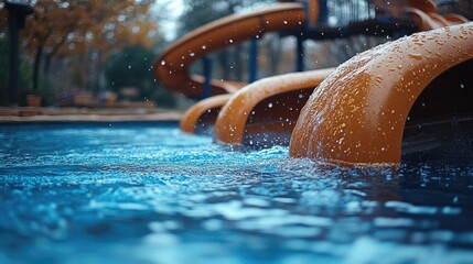A water slide in the center of a swimming pool, perfect for summer fun and games