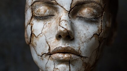 A Cracked Face Mask With Closed Eyes