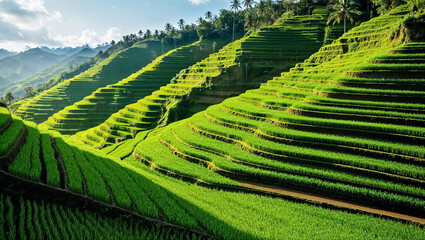 Stunning Rice Terrakes Zhatylovykh Bala Indonesia, Sunny Day