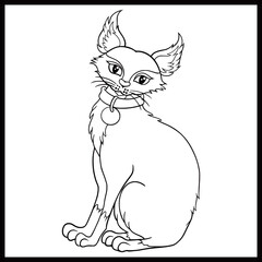 Cartoon funny cat sitting line art