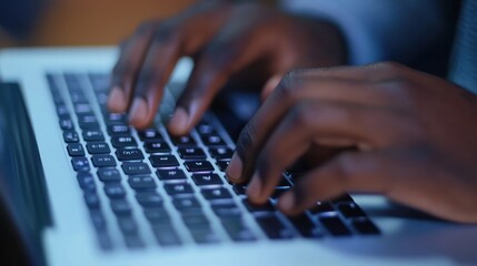 Close-up of Hands Typing on Laptop Keyboard at Night