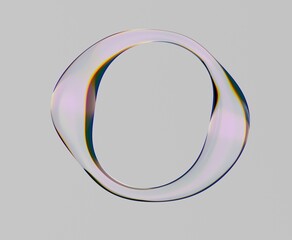 Abstract futuritstic 3D illustration of a glitched glass ring with light refraction effect.