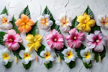 Tropical flower border cut out on a white background
