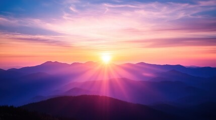 Fototapeta premium Majestic Sunset Over the Mountains: A Serene Landscape