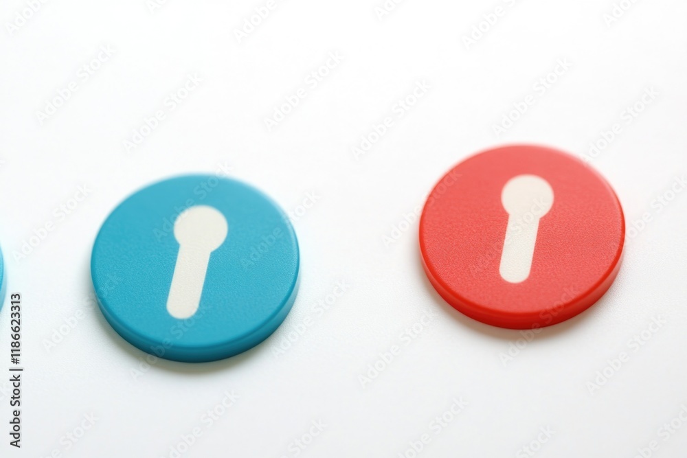 Poster a close-up view of three buttons on a white surface, suitable for use in technology or design-relate