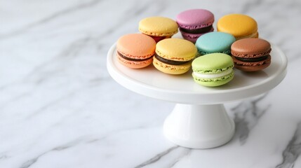 Fototapeta premium Colorful Macarons on a White Cake Stand