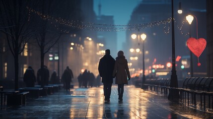 St. Valentines couple walking in the city studio,generative ai illustration