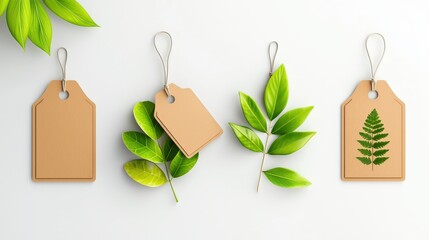 Flat lay of eco-conscious clothing tags, emphasizing sustainability and ethics.