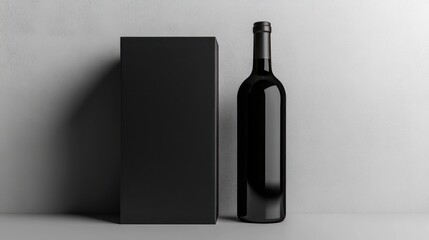 Elegant Black Wine Bottle and Box Mockup