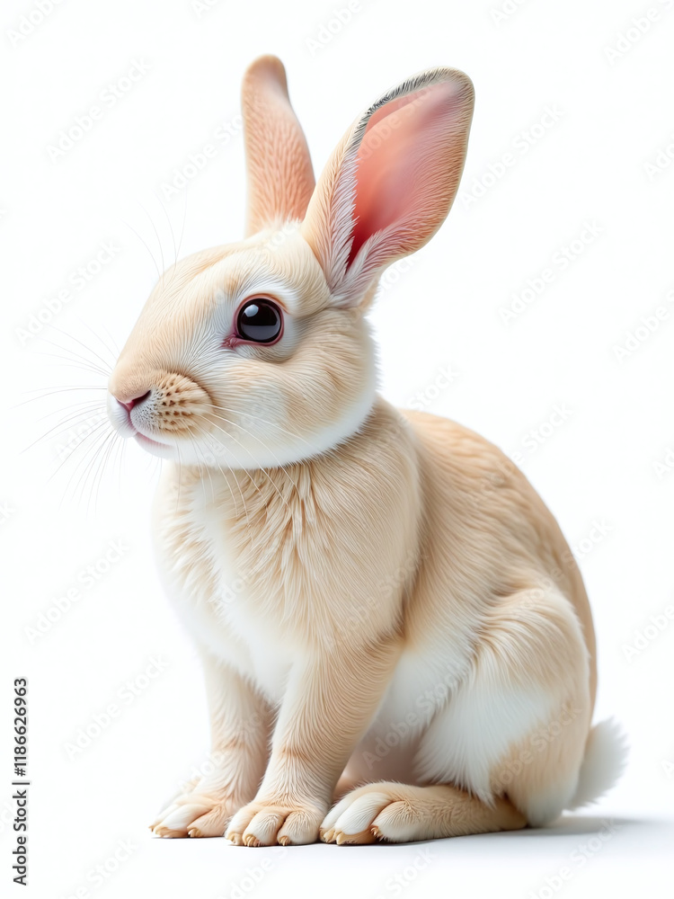 Poster Isolated Rabbit Sitting On White Background With Transparent Png Image Generated By Artificial Intelligence Algorithms For Graphic Use. 00002