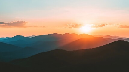 Majestic Sunset Over Serene Mountain Ranges