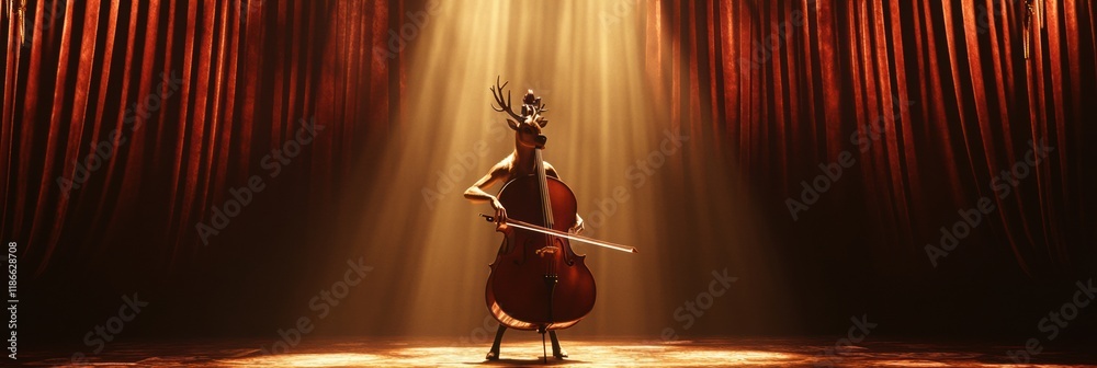 Aufkleber deer plays cello in spotlight during a captivating performance in a grand theater setting. generativ