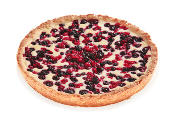 Delicious freshly baked currant pie isolated on white