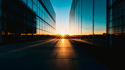 Fototapeta premium Immeuble d'affaires au coucher du soleil