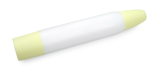 One glue stick isolated on white, above view