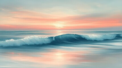 Fototapeta premium Sea at sunrise with gentle waves and soft light reflecting off the water, creating a serene and peaceful mood
