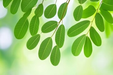 Obraz premium Background of green leaves creates a blurred bokeh effect