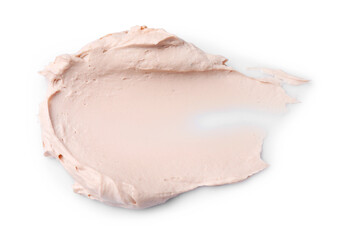 Cream isolated on white, top view. Sample of cosmetic product