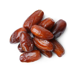 Tasty sweet dried dates isolated on white, top view