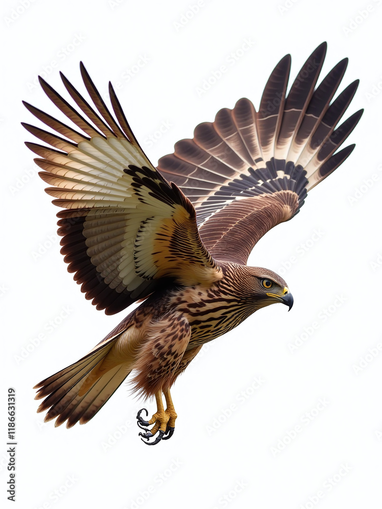 Poster hawk wings isolated against a clean white background, with a clipping path provided for easy editing