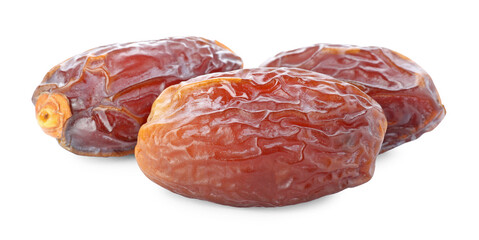 Three tasty dried dates isolated on white