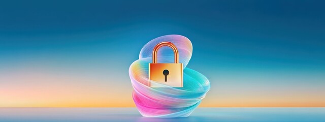 Colorful Abstract Background with Digital Padlock Symbolizing Security and Protection in Technology, Privacy and Cyber Safety Promotions