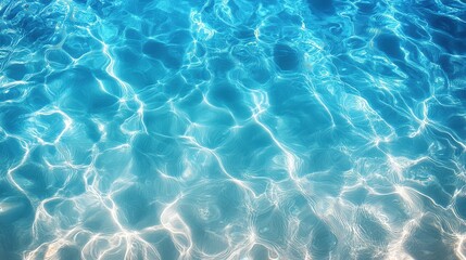 Top-down perspective of clear turquoise ocean water, with foamy waves breaking along the surface, offering a beautiful and abstract pattern for a serene natural background.