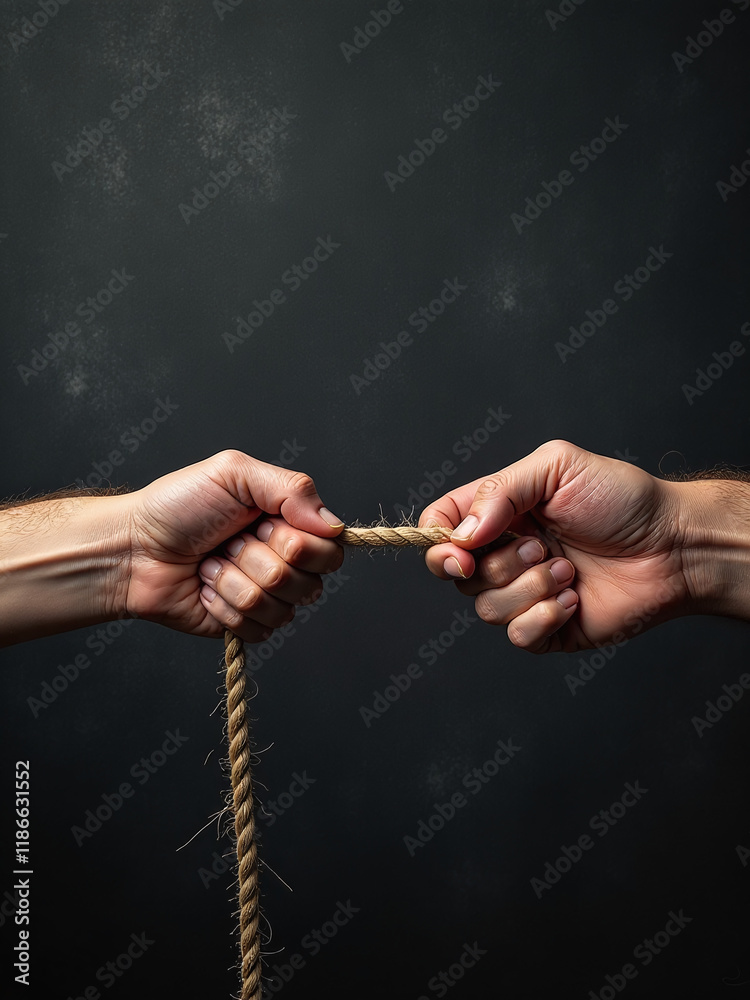 Poster Hands Pulling A Frayed Rope To Opposite Sides On A Textured Black Background With Copy Space For Text Overlay. 00003
