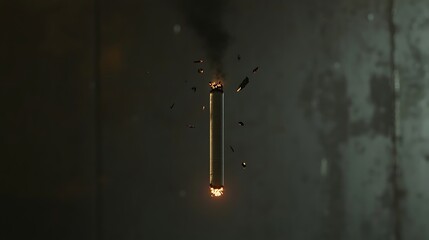 A broken cigarette with glowing ash suspended in mid-air against a sleek, modern background 