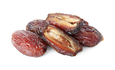 Many tasty dried dates isolated on white