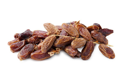 Many tasty dried dates isolated on white