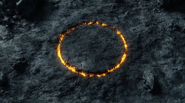 Fiery Circle on Dark Volcanic Rock