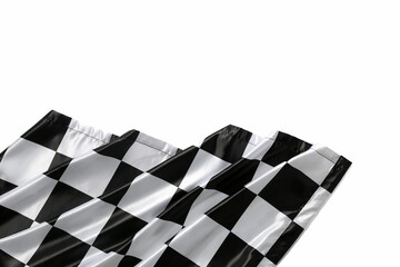 Checkered flag isolated on white, top view