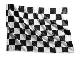 Checkered finish flag isolated on white, top view