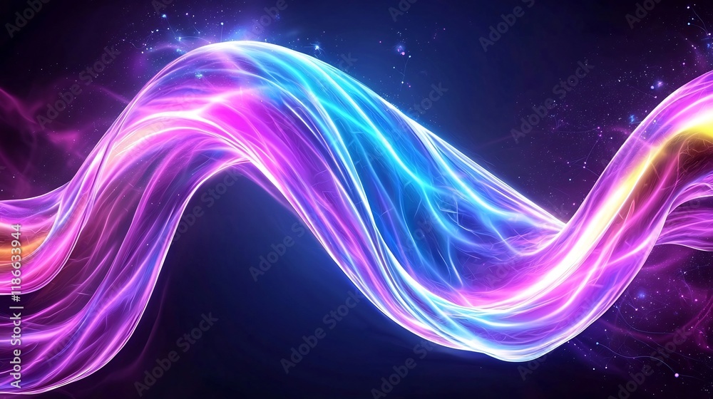 Poster captivating waves of prismatic light and shimmering energy beams pulse with dynamic chromatic patter