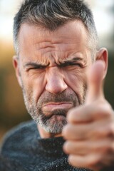 Obraz premium A close-up shot of a person extending their thumb in a positive gesture