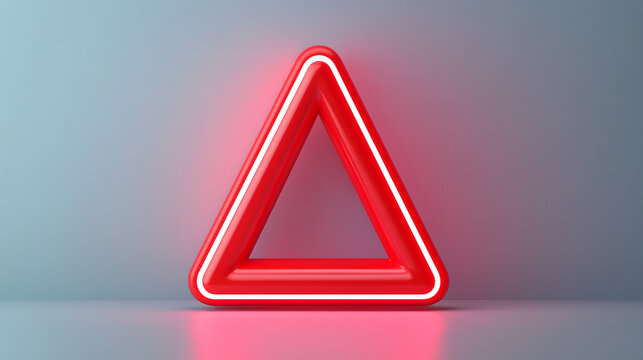 minimalistic yet striking 3D design of red triangular shape with glowing edges, set against soft gradient background, evokes sense of caution and alertness