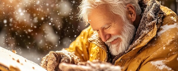 Discover the Joy of Retirement A Retired Senior Fulfilling a Lifelong Dream, Painting a Stunning Mural in the Snowy Winter Landscape This inspiring image captures the essence of pursuing passions in