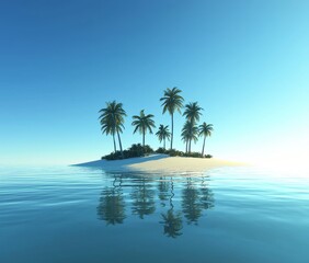 Fototapeta premium A three-dimensional depiction of a palm-tree-covered island in the tropical ocean.