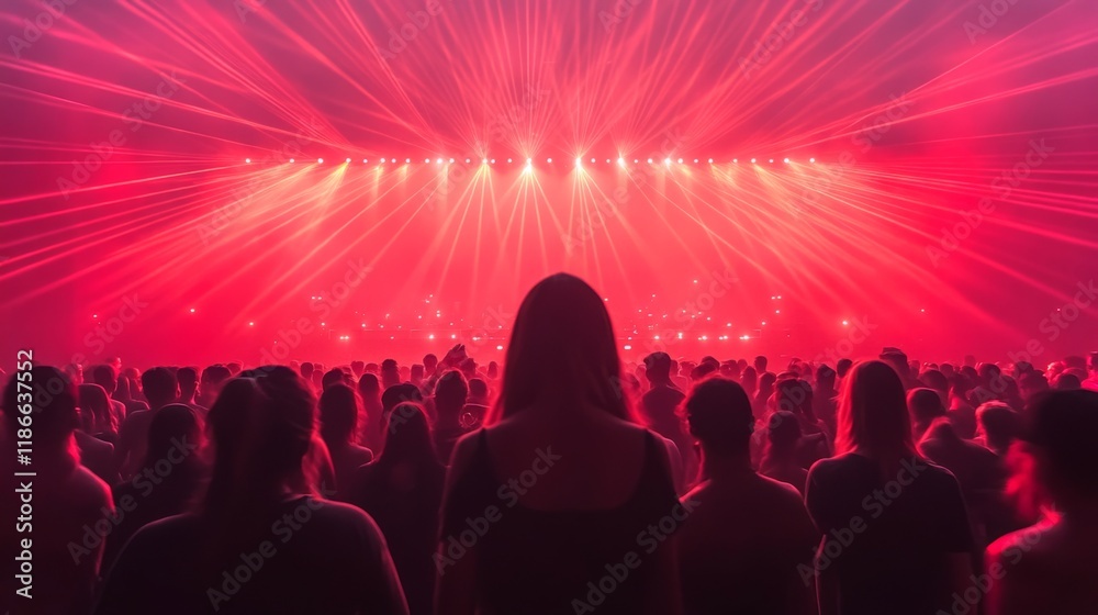 Aufkleber a large audience fills the venue, captivated by an impressive light show with red beams illuminating