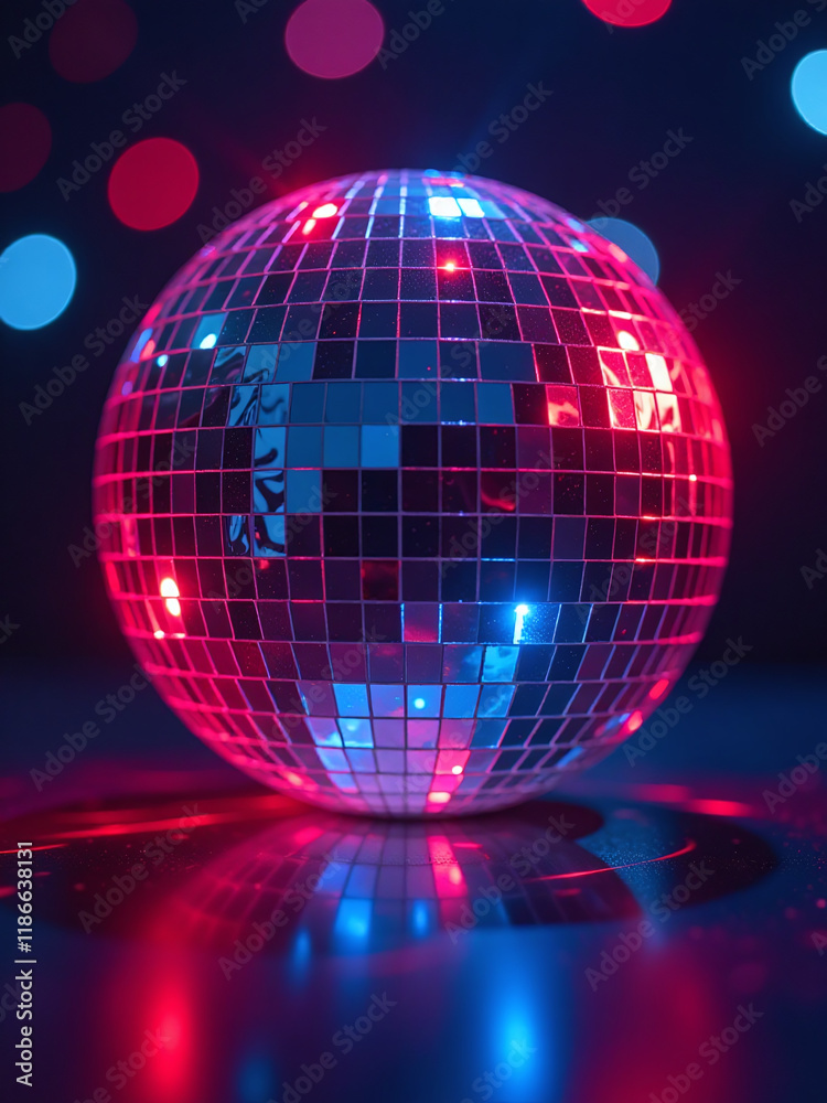 Poster Glowing Disco Ball For Parties Provides Colorful Light With A Clear Copy Space In Its Center. 00003