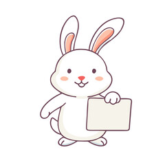 bunny holding sign vector icon, easter vector illustration - simple illustration of bunny holding sign perfect for logos, and easter-themed designs.