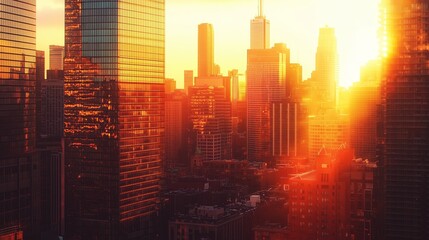 Stunning Sunset Over Urban Skyline with Silhouetted Buildings