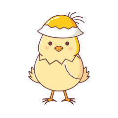 chick with eggshell hat vector icon, easter vector illustration - simple illustration of chick with eggshell hat perfect for logos, and easter-themed designs.