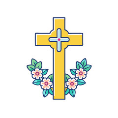 cross with flowers vector icon, easter vector illustration - simple illustration of cross with flowers perfect for logos, and easter-themed designs.