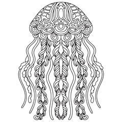 coloring page for adults, jellyfish with mandala pattern