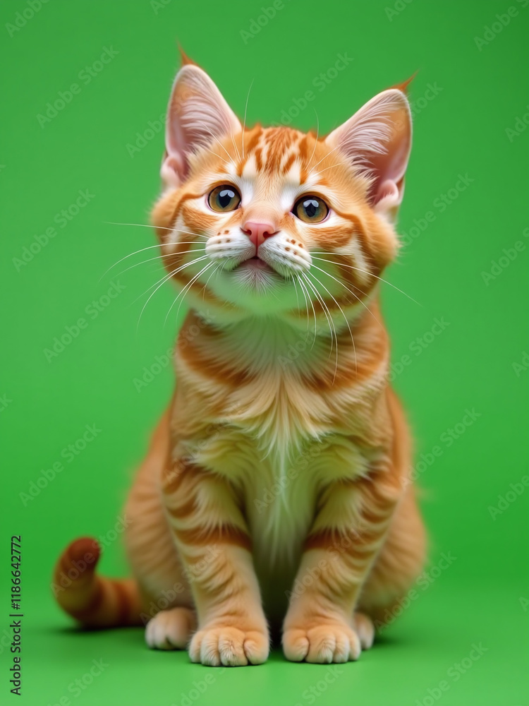 Poster funny cat isolated on a green background, perfect for web banner templates and copy space designs to