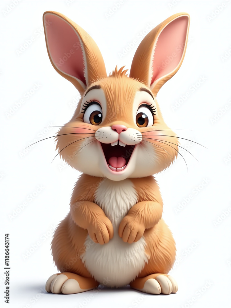 Poster funny brown rabbit with open mouth is generated by ai, isolated on white background with transparent