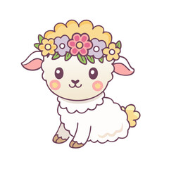 lamb with flower crown vector icon, easter vector illustration - simple illustration of lamb with flower crown perfect for logos, and easter-themed designs.