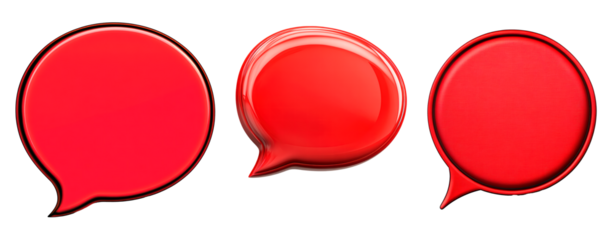 Set of red speech bubble isolated on transparent background, PNG